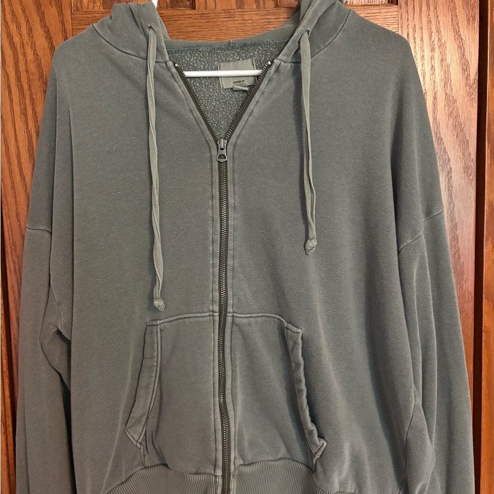American Eagle Outfitters Washed Sage Green Full-Zip Hoodie